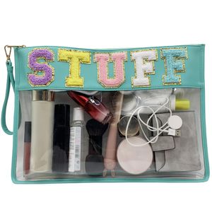 TopTTanBo Bolsa transparente de chenilla con letras, multiusos, transparente, impermeable, para