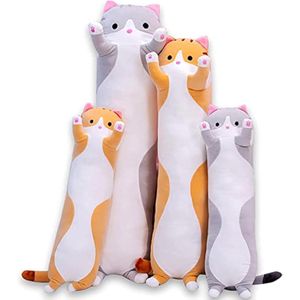 Almohada de felpa de cuerpo larga y suave con diseño de dibujos animados, para niños y niñas (gris,