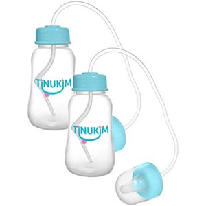 Biberón de manos libres, sistema anticólicos, sistema de lactancia (set de 2), por Tinukim, Azul