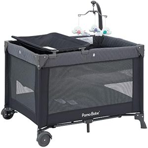 Pamo Babe Cuna portátil para bebé, corralito portátil con moisés y cambiador gris