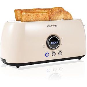 KOTIAN Tostadora de 4 rebanadas, tostadoras retro de ranura larga con temporizador de cuenta