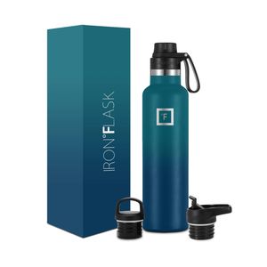 IRON FLASK - Botella de agua deportiva de 12 onzas, 16, 20, 24, 32, y 64 onzas, 3 tapas (tapa de