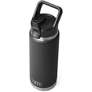 YETI Rambler - Botella de acero inoxidable aislada al vacío con tapa y popote, 26 onzas, color negro