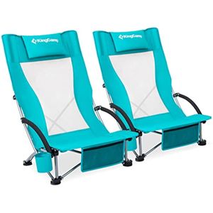 KingCamp Paquete de 2 sillas de playa ligeras y plegables con respaldo alto con soporte para tazas,