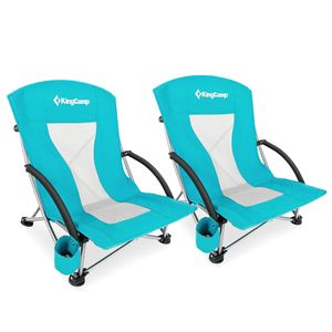 KingCamp Paquete de 2 sillas de playa ligeras y plegables con respaldo alto con soporte para tazas,