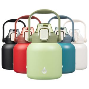 BJPKPK Botellas de agua aisladas con pajilla, botella de agua de metal de acero inoxidable de 35