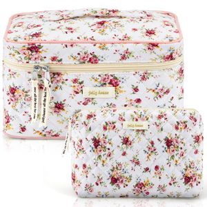 Zeyune 2 bolsas de maquillaje acolchadas de algodón, bolsa de maquillaje grande de coqueta de viaje,