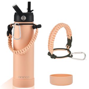Mininoo Botella de agua de 32 onzas con aislamiento al vacío con pajilla, termo de acero inoxidable