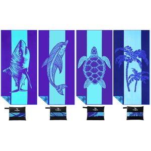 Paquete de 4 toallas de playa ligeras y delgadas de microfibra, sin arena, de secado rápido, súper