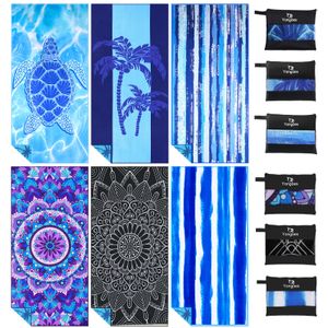 Paquete de 4 toallas de playa ligeras y delgadas de microfibra, sin arena, de secado rápido, súper