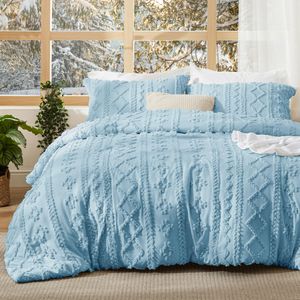 Bedsure Juego de edredón bohemio copetudo, tamaño Queen, juego de edredón bohemio beige claro, juego