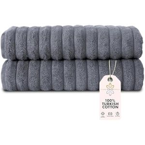 Classic Turkish Towels - Juego de 3 toallas de baño de lujo acanaladas de algodón turco de alta