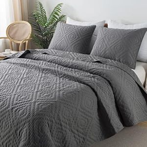 Juego de ropa de cama tamaño King de tamaño King con fundas de almohada, colcha ligera gris oscuro,