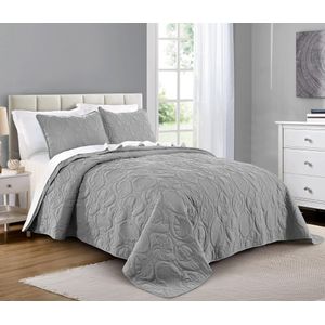 Pure Bedding Juego de edredón tamaño matrimonial/queen, color gris claro, colcha de gran tamaño -