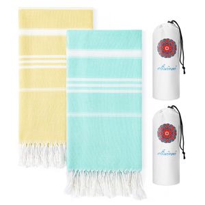 Paquete de 2 toallas de playa turcas de algodón, de secado rápido, sin arena, de gran tamaño, para