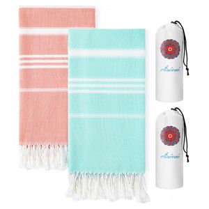 Paquete de 2 toallas de playa turcas de algodón, de secado rápido, sin arena, de gran tamaño, para