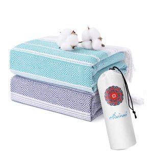 Paquete de 2 toallas de playa turcas de algodón, de secado rápido, sin arena, de gran tamaño, para