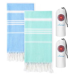 Paquete de 2 toallas de playa turcas de algodón, de secado rápido, sin arena, de gran tamaño, para