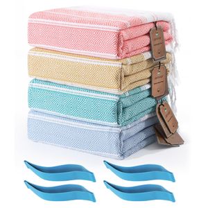 Genovega Juego de 4 toallas de playa turcas de algodón, extra grandes, de secado rápido, sin arena,