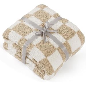 Bedsure Manta de punto súper suave, cálida y acogedora manta reversible con estampado de tablero de