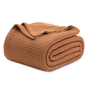 Bedsure - Mantas 100 % algodón tamaño Queen para cama, tejidas con punto gofre de 405 GSM,