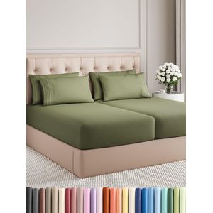 CGK Unlimited - Juego de sábanas para cama de matrimonio, sábanas blancas, sábana bajera, 4 fundas