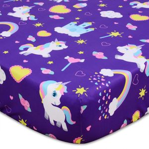 UOMNY Sábanas de cuna para niñas, sábana de cuna de unicornio para colchón estándar de cuna, 1