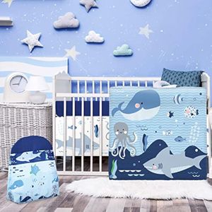 Rtteri Juego de ropa de cama para cuna de bebé, 4 piezas, ropa de cama de bebé, tamaño estándar,