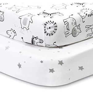 Beberoad Love Paquete de 2 sábanas para cuna de bebé N Play, 100% algodón, ultra suaves, unisex, de