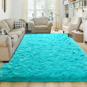 JUNOVO - Alfombras de área ultra suaves de 4 x 5.3 pies, alfombras esponjosas para dormitorio,