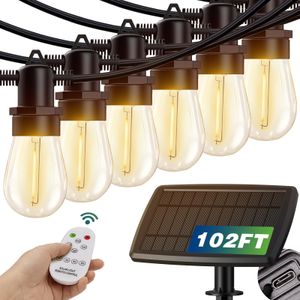 KYY Tira de luces solares de 54 pies (48+6) para exteriores con control remoto de puerto USB, luces
