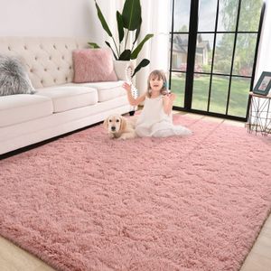 Jelymark - Alfombra de interior peluda, mullida y supersuave para dormitorio, de 4 x 5.9 pies, para