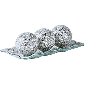 KMwares Bandeja decorativa de vidrio de mosaico de 12.4 pulgadas con 3 piezas de bolas decorativas