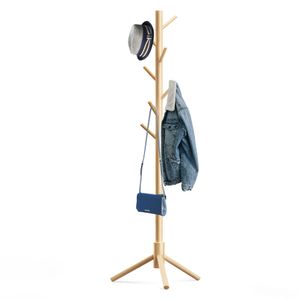 Hupmad Wooden Tree Coat Rack Stand,Sturdy Freestanding Coat Rack with 8 Hooks,3 Adjustable Height