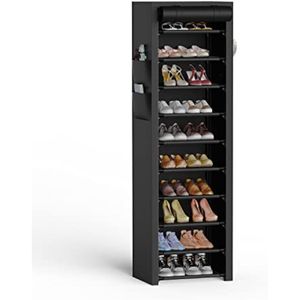 VTRIN Zapatero estrecho con cubiertas, zapatero alto de 10 niveles para armario y entrada,