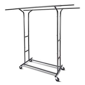 Fishat Estante de ropa resistente con 2 barras dobles para colgar ropa, organizador comercial de