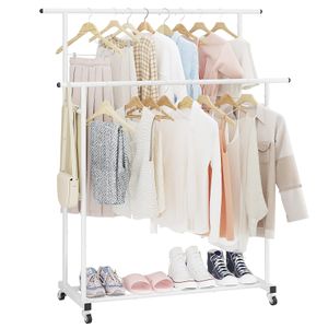 Calmootey Perchero de ropa de doble barra, organizador de ropa portátil para dormitorio, sala de