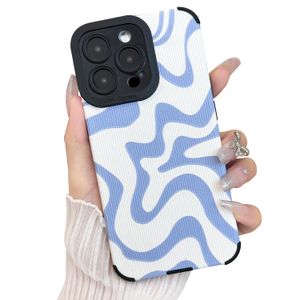 Sayoaho Funda diseñada para iPhone 14 Pro Max, piel sintética suave TPU y bonito arte ondulado