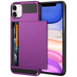 Vofolen - Funda para iPhone 11 con tarjetero, ranura para tarjeta de crédito, puerta corredera,