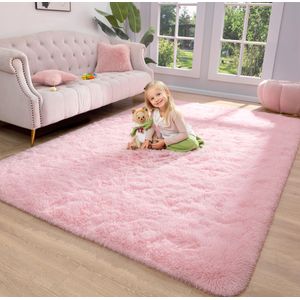 Keeko Alfombra de área de color rosa esponjosa, bonita alfombra de pelo largo, extra suave y peluda,