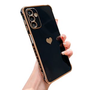 phylla Compatible with Samsung Galaxy A12 6.5” Phone Case, Cute Love Heart Gold Plating Edge Luxury