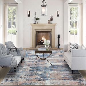 Alfombras de área de 8 x 10 pies para sala de estar: alfombra grande lavable a máquina con parte