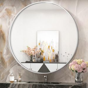 TokeShimi Espejo de baño para pared de 24 x 32 pulgadas, espejo rectangular de esquina redondeada de