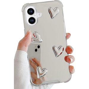 DIMEIYA Funda compatible con iPhone 14 Pro Max, espejo plateado para adultos mayores, lindo corazón,