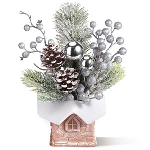 Pequeño árbol de Navidad artificial de mesa, mini decoración de árbol de Navidad con adornos