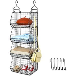 X-cosrack Organizador de armario plegable de 4 niveles, estantes de ropa con 5 ganchos en S, para