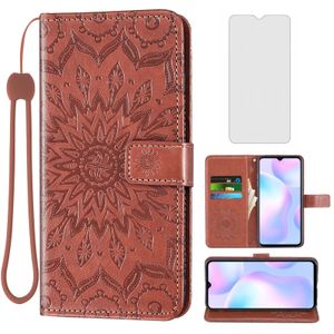Funda de teléfono para Xiaomi Redmi 9A Redme 9i Wallet Carcasas con protector de pantalla de vidrio