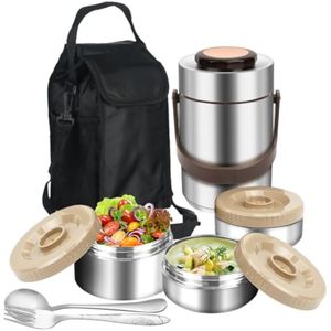 Termo para comida caliente, tarro apilable de 3 niveles de 67 onzas, lonchera aislada a prueba de