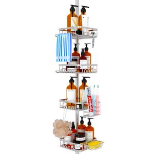 Organizador de esquina para baño, diseño inoxidable inoxidable, 4 estantes grandes de ducha y 2