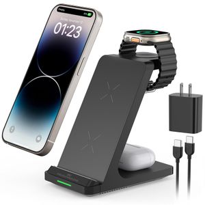 Estación de carga inalámbrica, 3 en 1, soporte de cargador inalámbrico rápido para múltiples